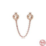 925 Silver Safety Chain Charm Bead Bracelet for Women