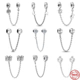 925 Silver Safety Chain Charm Bead Bracelet for Women