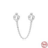 925 Silver Safety Chain Charm Bead Bracelet for Women