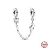 925 Silver Safety Chain Charm Bead Bracelet for Women