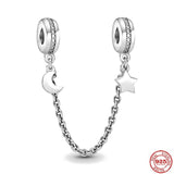 925 Silver Safety Chain Charm Bead Bracelet for Women