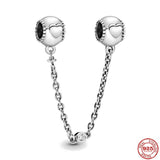 925 Silver Safety Chain Charm Bead Bracelet for Women