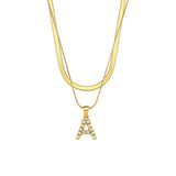 Waterproof Stainless Steel 18K Plated Simulated Pearl Letter Necklace