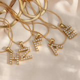 Waterproof Stainless Steel 18K Plated Simulated Pearl Letter Necklace