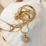 Waterproof Stainless Steel 18K Plated Simulated Pearl Letter Necklace