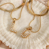 Waterproof Stainless Steel 18K Plated Simulated Pearl Letter Necklace