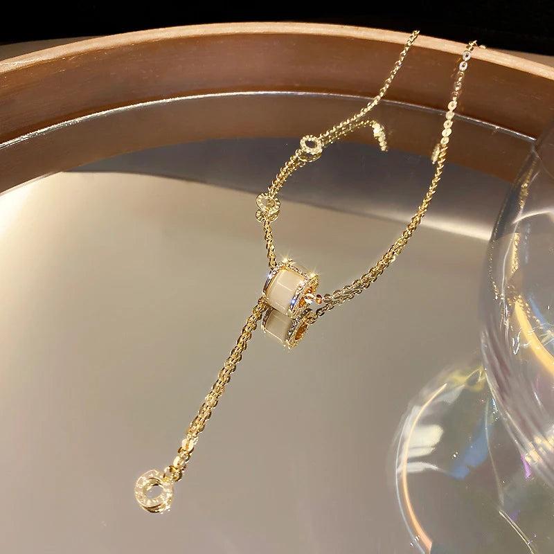 Circle Opal Women Necklace 14K Micro Zircon Choker Gift