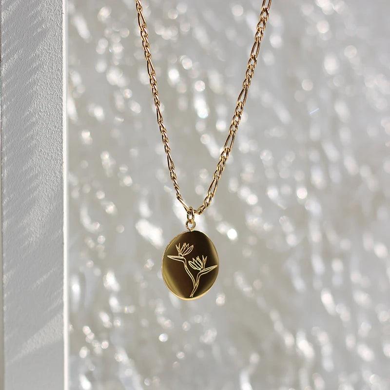 Strelitzia Pendant Necklace Plated Chain Flower Necklace