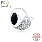 925 Silver European Snail Pink CZ Charm Bracelet DIY