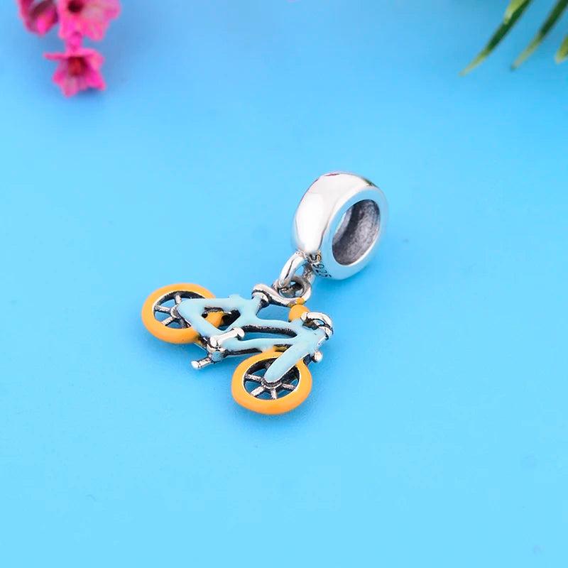 925 Sterling Silver Enamel Hiking Mountain Bike Charm Bracelet Bead