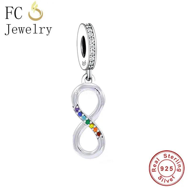 925 Silver Infinity Chakra Rainbow Zircon Bracelet Charm