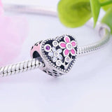925 Silver Pink Enamel Flower Daisy Bead Charm Bracelet Women Berloque