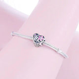 925 Silver Pink Enamel Flower Daisy Bead Charm Bracelet Women Berloque