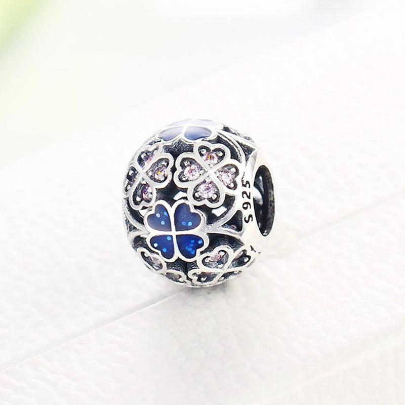 925 Silver Enamel Clover Flower Bead for Charm Bracelet