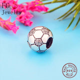 925 Silver Pan Charms Bracelet with Cubic Zirconia Beads