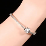 925 Silver Pan Charms Bracelet with Cubic Zirconia Beads