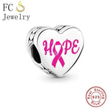 925 Silver Breast Cancer Hope Pink Ribbon Heart Bead Bracelet Charms