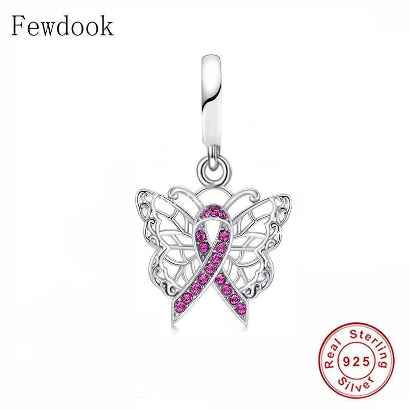 925 Sterling Silver Pink Ribbon Breast Cancer Awareness Charm Bracelet Bead