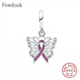 925 Sterling Silver Pink Ribbon Breast Cancer Awareness Charm Bracelet Bead