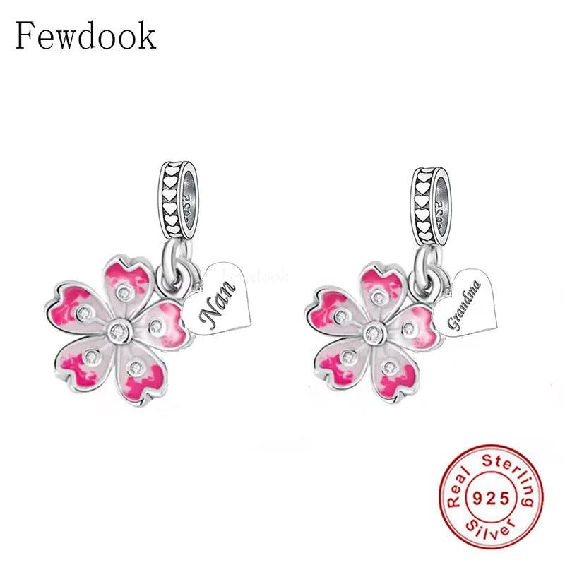 925 Silver Pink Zircon Daisy Flower Charm Bracelet Bead
