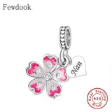 925 Silver Pink Zircon Daisy Flower Charm Bracelet Bead