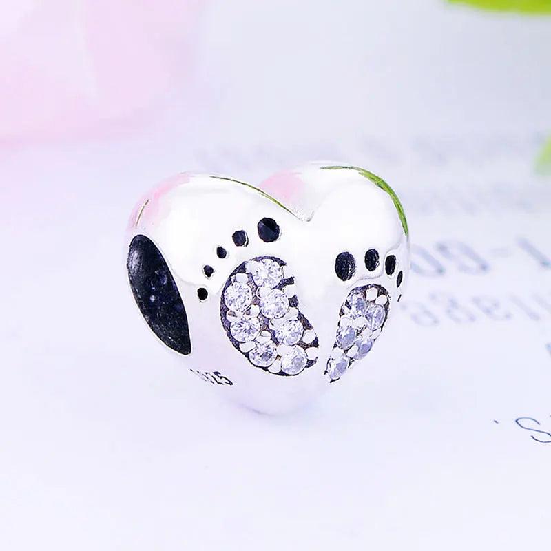 925 Silver Baby Girl Foot Print Bead for Charm Bracelet