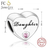 925 Silver Daughter Love Heart Pink Zircon Bead Bracelet
