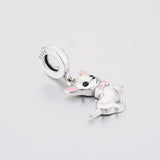925 Silver Pink Ear Chihuahua Dog Bead Charm Bracelet Jewelry Berloque