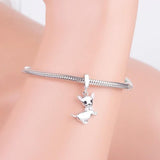 925 Silver Pink Ear Chihuahua Dog Bead Charm Bracelet Jewelry Berloque