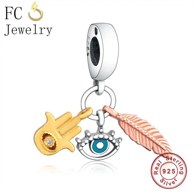 925 Silver Evil Eye Hamsa Hand Bead Pan Charms