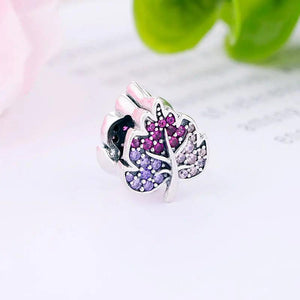 925 Sterling Silver Leaf Zircon Crystal Bead for Charm Bracelet