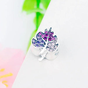 925 Sterling Silver Leaf Zircon Crystal Bead for Charm Bracelet