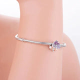 925 Sterling Silver Leaf Zircon Crystal Bead for Charm Bracelet