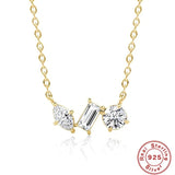 925 Silver Clavicle Chain Geometric Zircon Pendant Necklace for Women