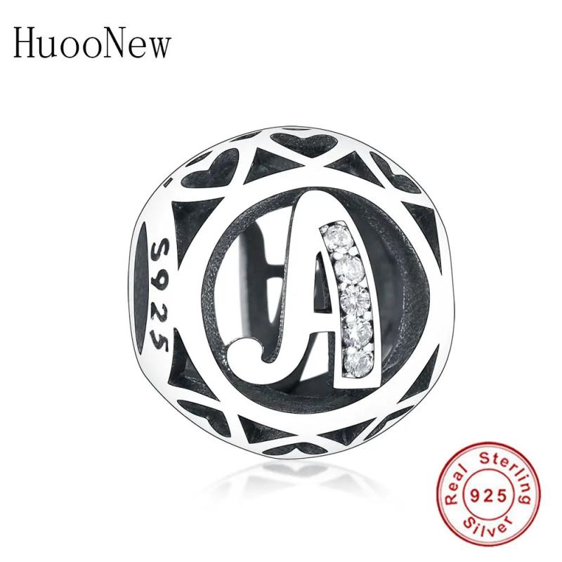 925 Silver Initial Letter Alphabet Bead Jewelry Making Berloque Craft