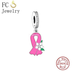 925 Silver Pink Ribbon Flower Butterfly Charms Bracelet