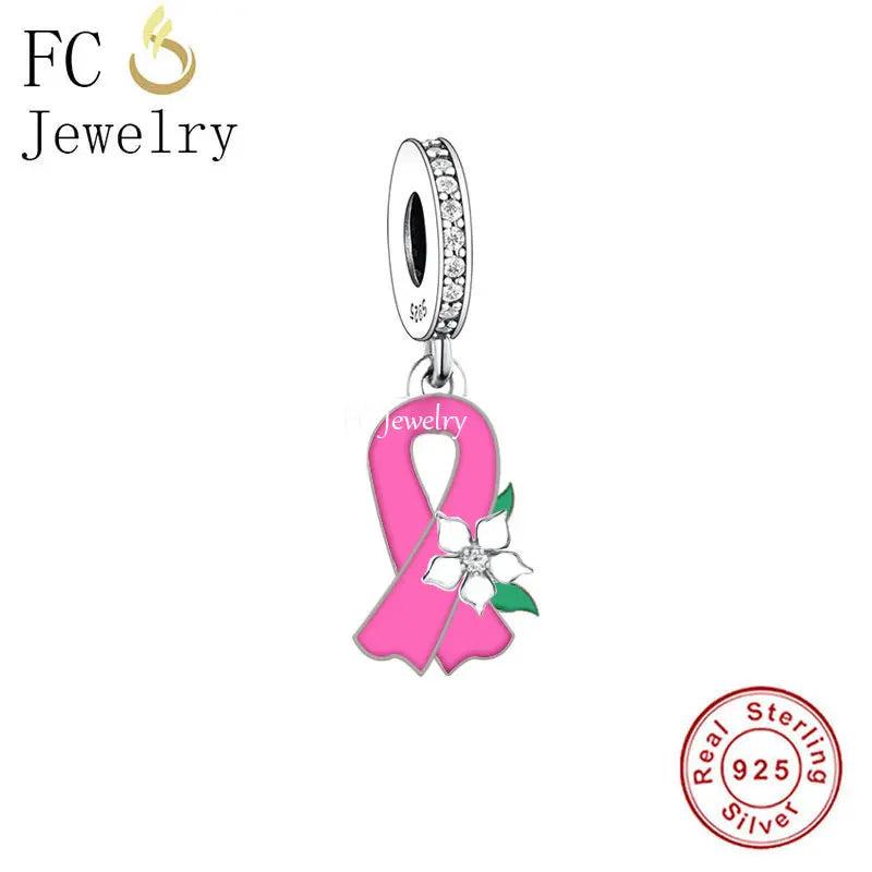925 Silver Pink Ribbon Flower Butterfly Charms Bracelet