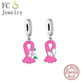 925 Silver Pink Ribbon Flower Butterfly Charms Bracelet