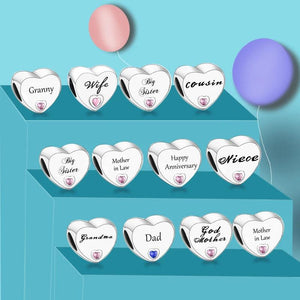 925 Silver Family Love Heart Bead Charm for Bracelet Making