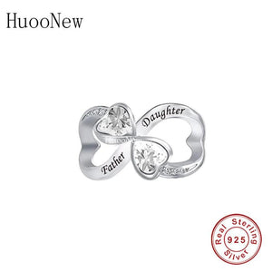 925 Silver Father Daughter Heart Charm Bracelet Bead