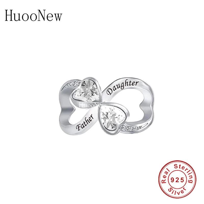 925 Silver Father Daughter Heart Charm Bracelet Bead