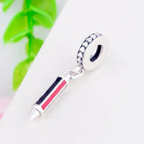 925 Silver Red Enamel Pencil Pen Bead Pan Charm Bracelet Necklace