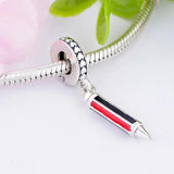 925 Silver Red Enamel Pencil Pen Bead Pan Charm Bracelet Necklace