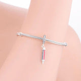 925 Silver Red Enamel Pencil Pen Bead Pan Charm Bracelet Necklace