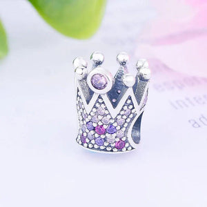 925 Sterling Silver King Crown Pink CZ Bead for Charm Bracelet