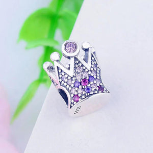 925 Sterling Silver King Crown Pink CZ Bead for Charm Bracelet