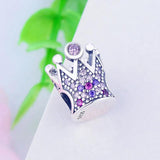 925 Sterling Silver King Crown Pink CZ Bead for Charm Bracelet