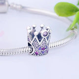 925 Sterling Silver King Crown Pink CZ Bead for Charm Bracelet