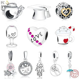 Real 925 Silver Palm Letter K Coffee Cup Bead Bracelet Charms