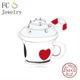 Real 925 Silver Palm Letter K Coffee Cup Bead Bracelet Charms